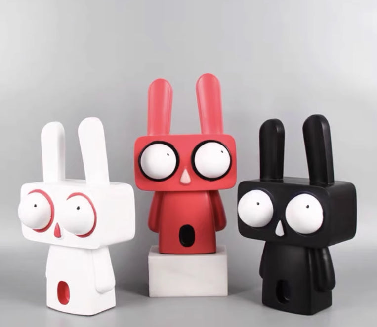 Large Rabbit Resin Ornament - Square Cartoon Desktop Decor