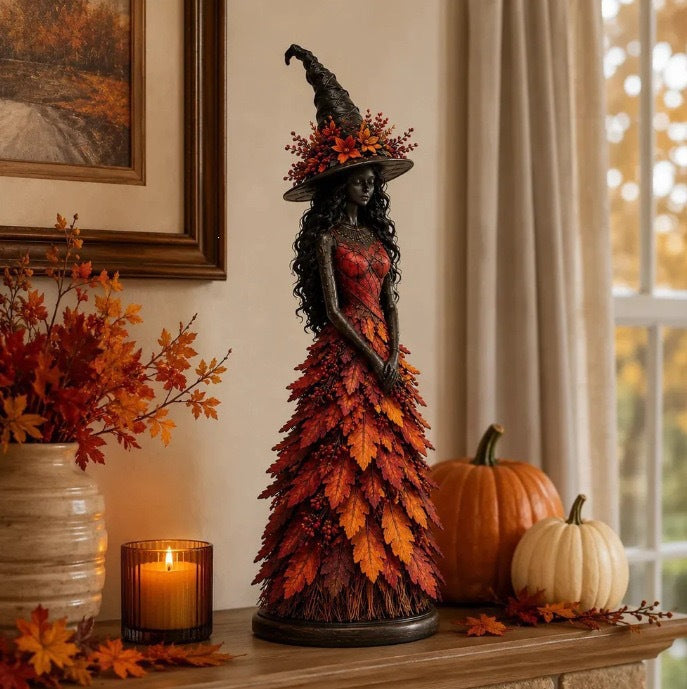 Halloween Witch Statue for Home Decor - Autumn Resin Ornament