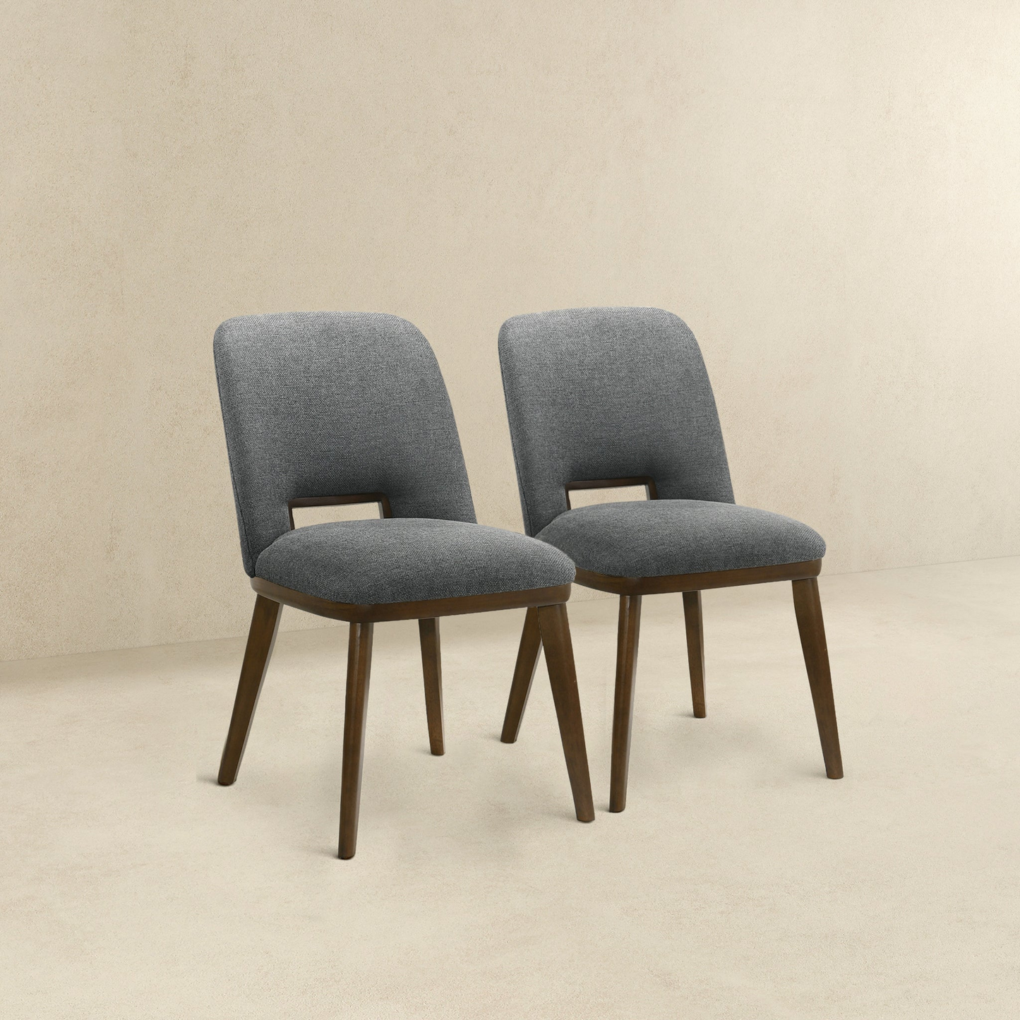 Modern Blake Dark Grey Fabric Dining Chair Set Of 2 With Walnut Wood