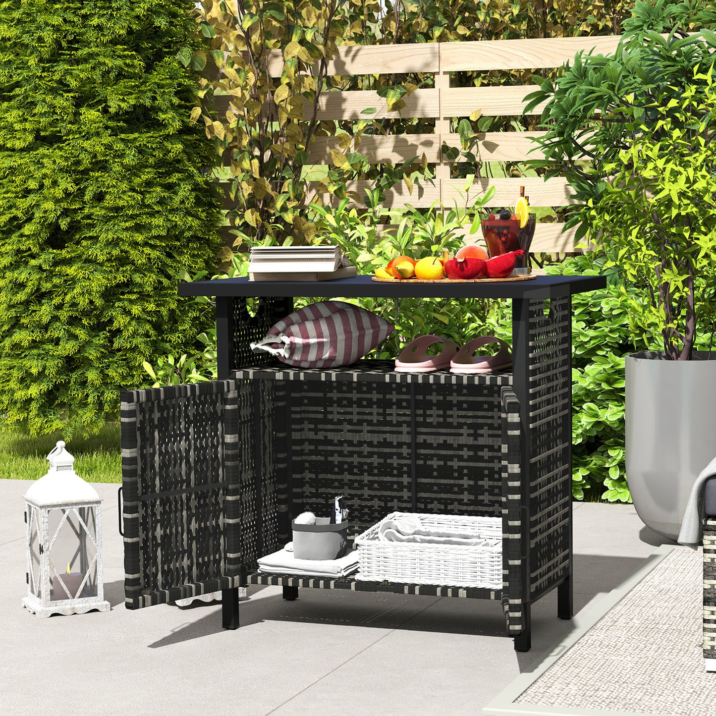 Outdoor Towel Storage Cabinet with Shelf - Mixed-Gray