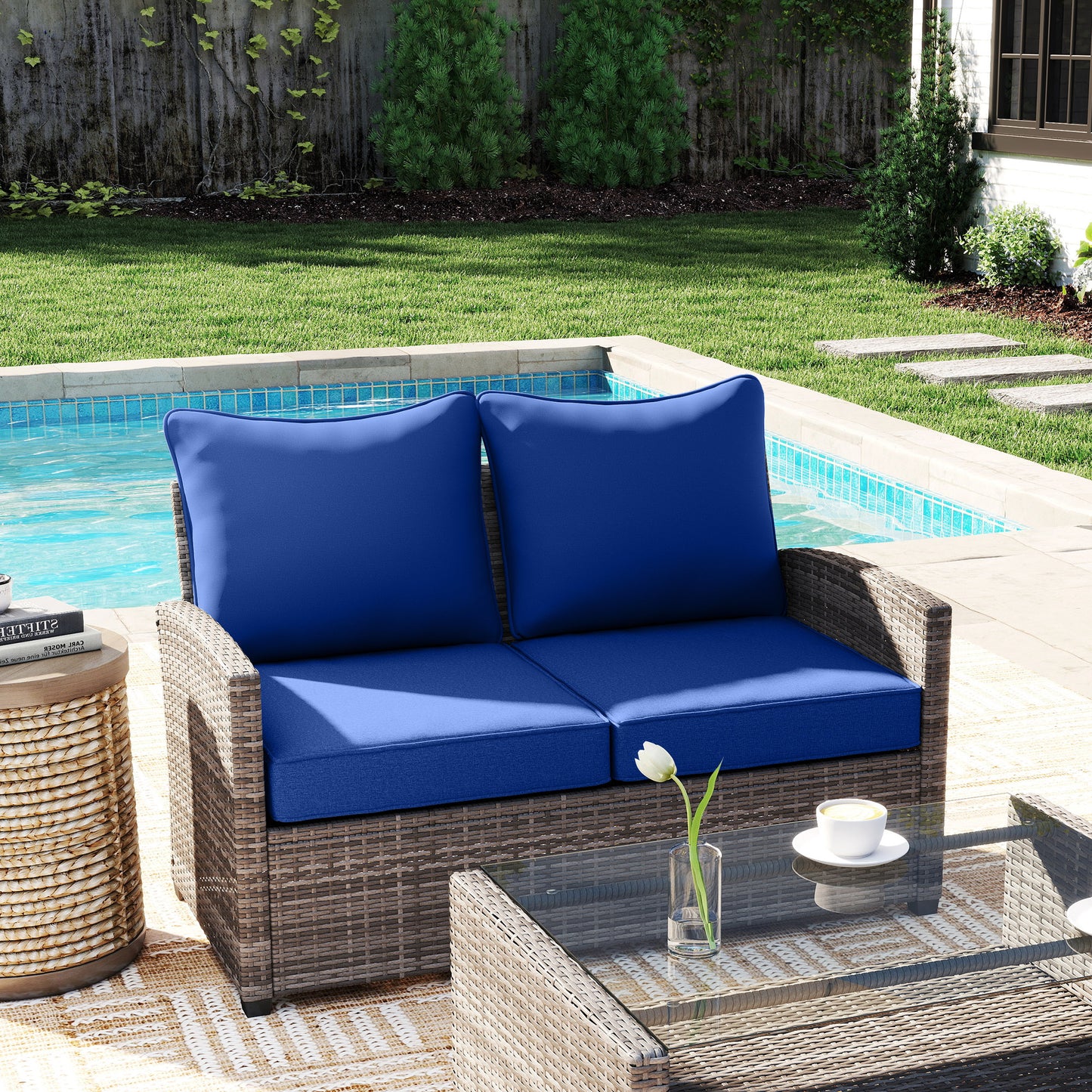 Navy Blue Patio Chair Cushions Set of 2 with Seat & Backrest