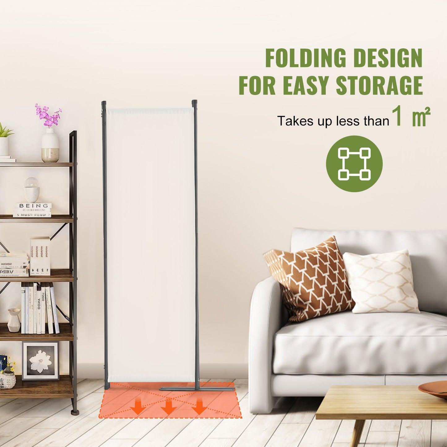 4-Panel Room Divider - Folding Fabric Privacy Screen, White