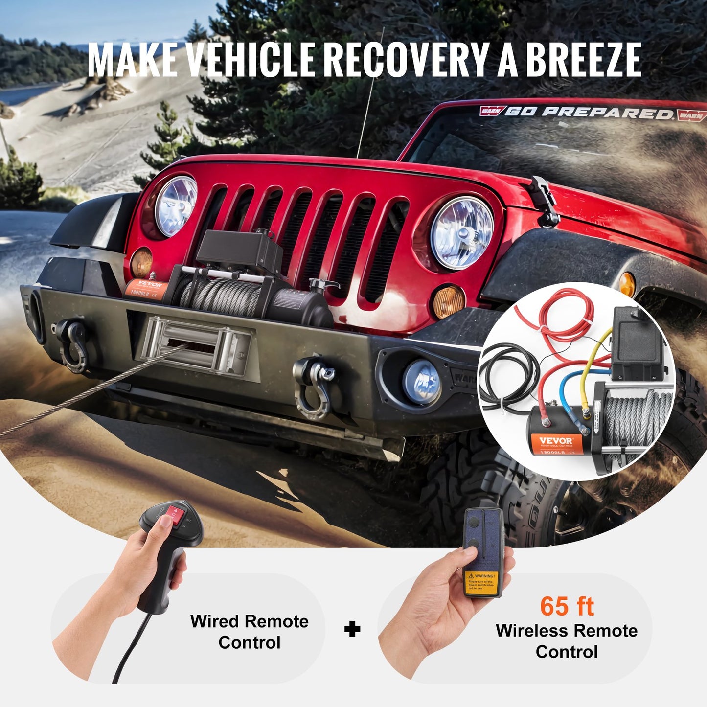 Electric Winch 18,000 Lb Steel Cable Waterproof Remote Control for Off-Road Recovery