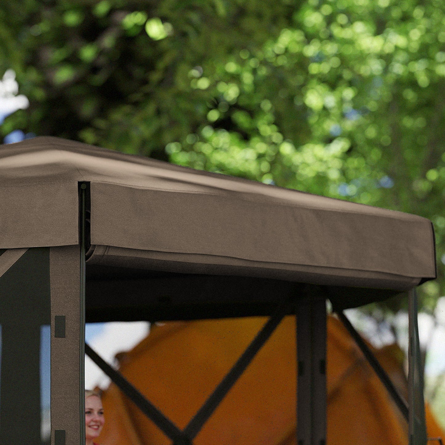 12x12 Hexagonal Pop-Up Canopy Tent with 5 Sidewalls - Brown