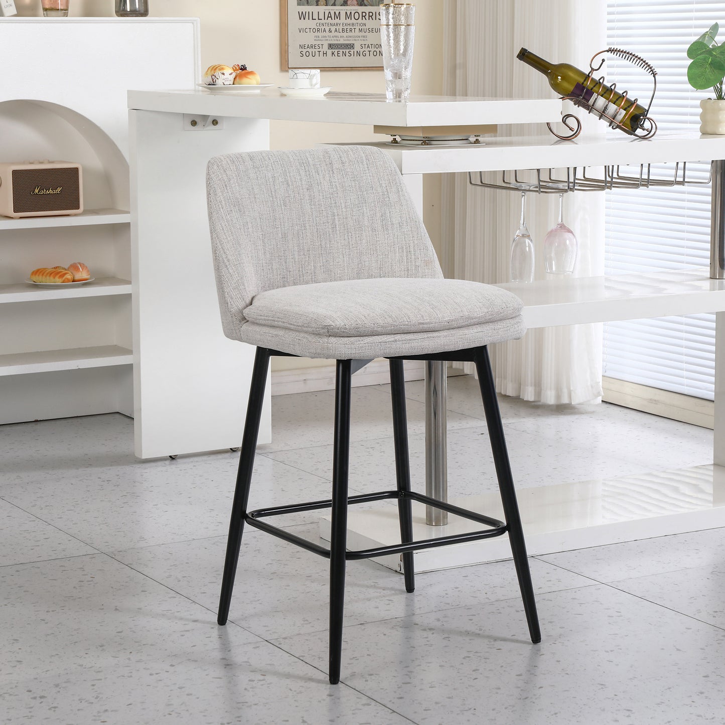 Counter Height Swivel Bar Stools Set Of 2, 360 Upholstered Barstools