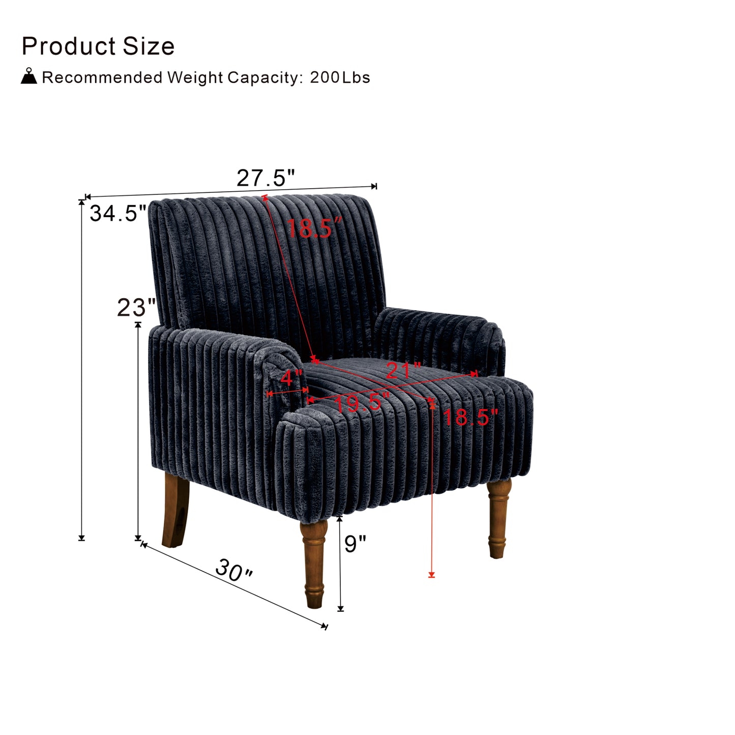 Modern Dark Gray Accent Chair with Plush Corduroy Upholstery