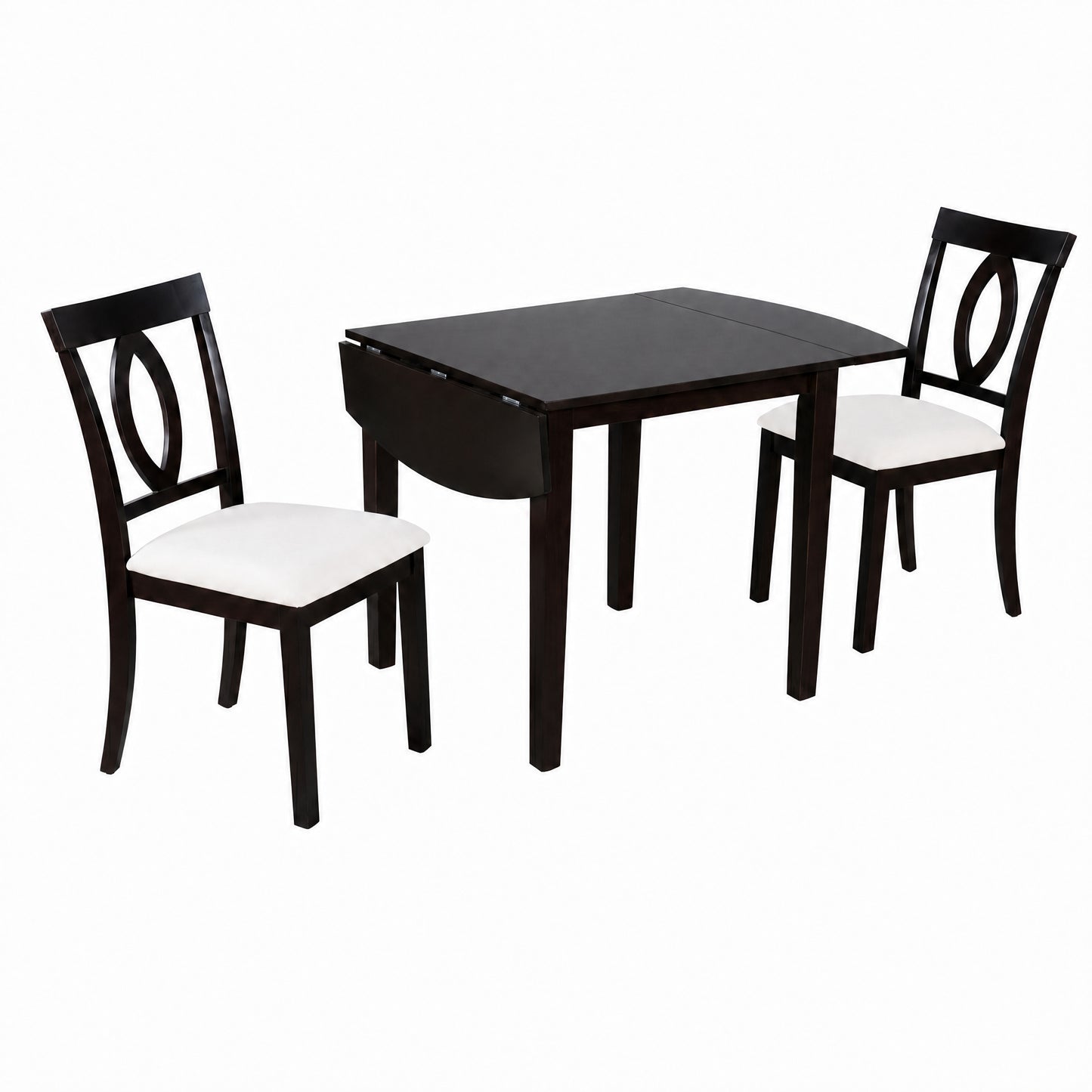 Drop Leaf Dining Table Set with 2 Upholstered Chairs - Dark Brown