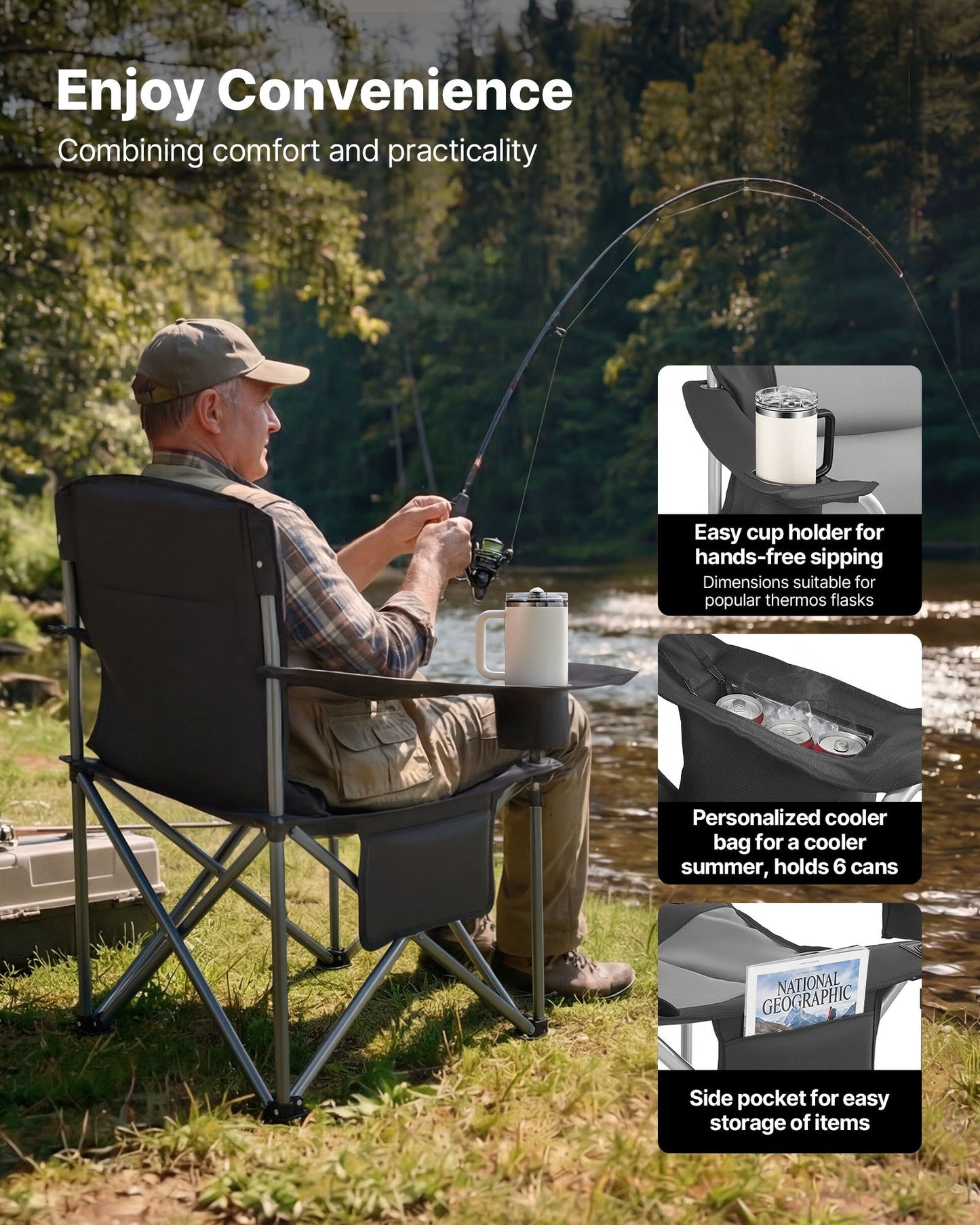 Heavy Duty Camping Chairs 450 Lb Support Portable Folding with Padded Backrest & Armrests – 2 Pack