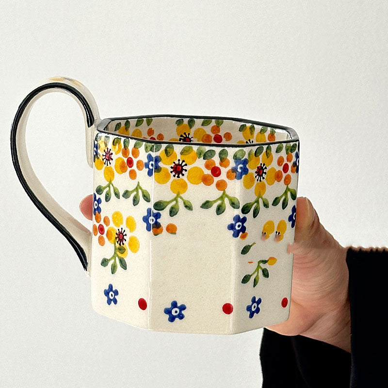 Hand-painted Summer Yellow Flower Ceramic Mug 400ml for Home & Kitchen