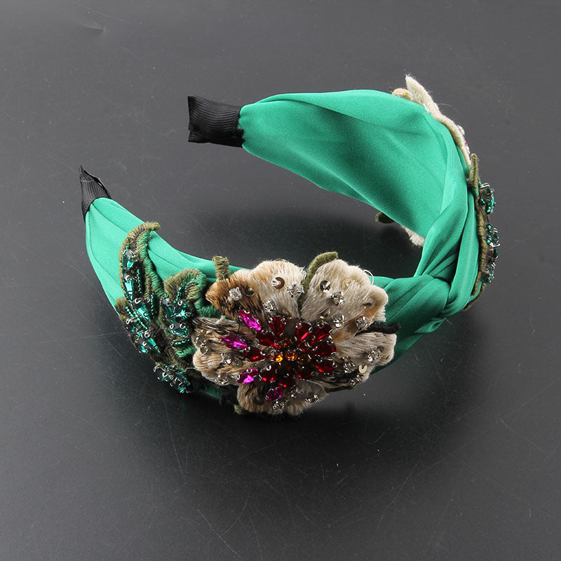 Rhinestone Flower Headband - Wide Brim Hair Hoop