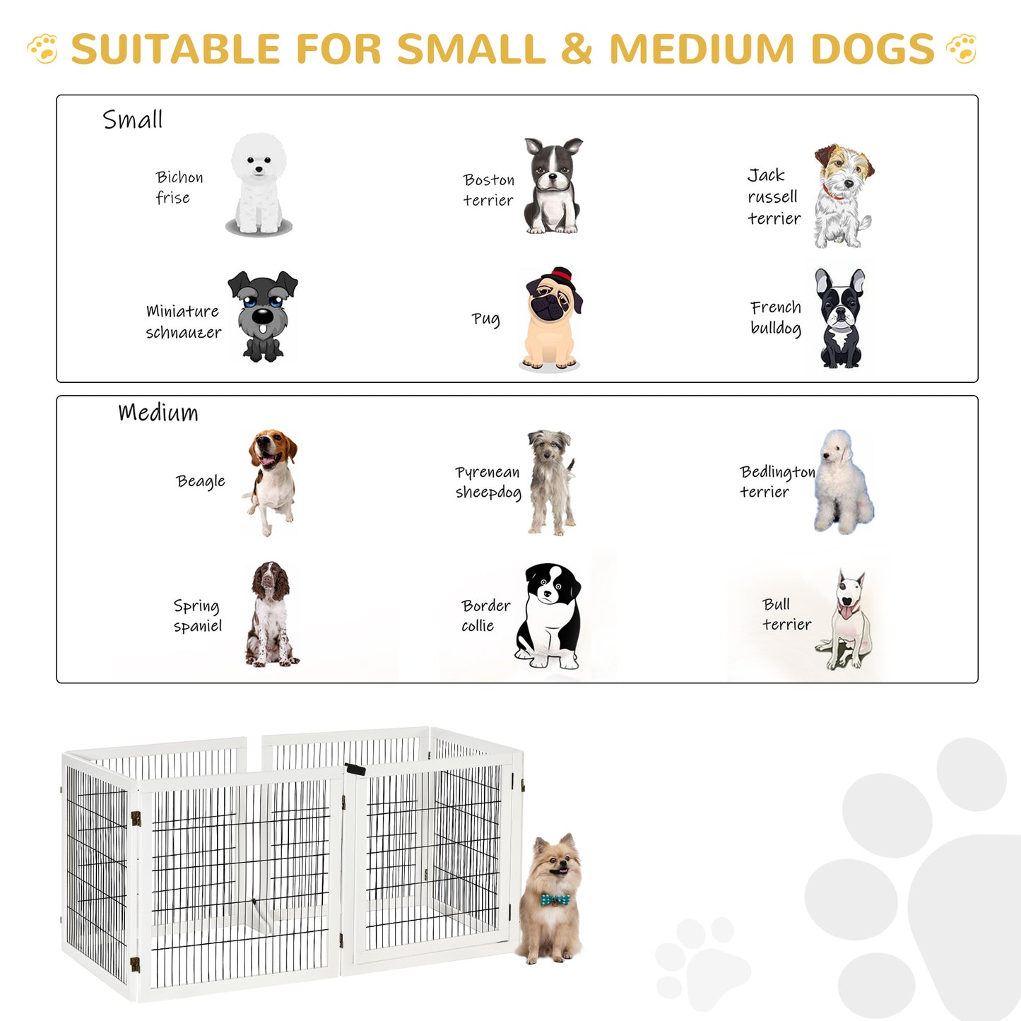 Wooden 6-Panel Pet Gate for Small & Medium Dogs - White, Foldable Safety Barrier