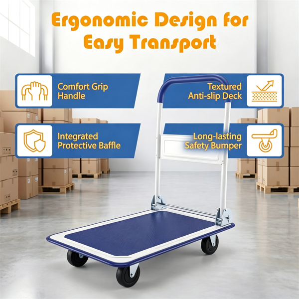 Heavy-Duty Folding Hand Truck with 330LBS Capacity and Shock-Absorbing PU Wheels