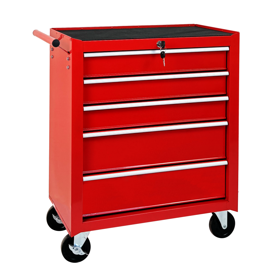 5-Drawer Rolling Tool Chest with Lock & Key - Red