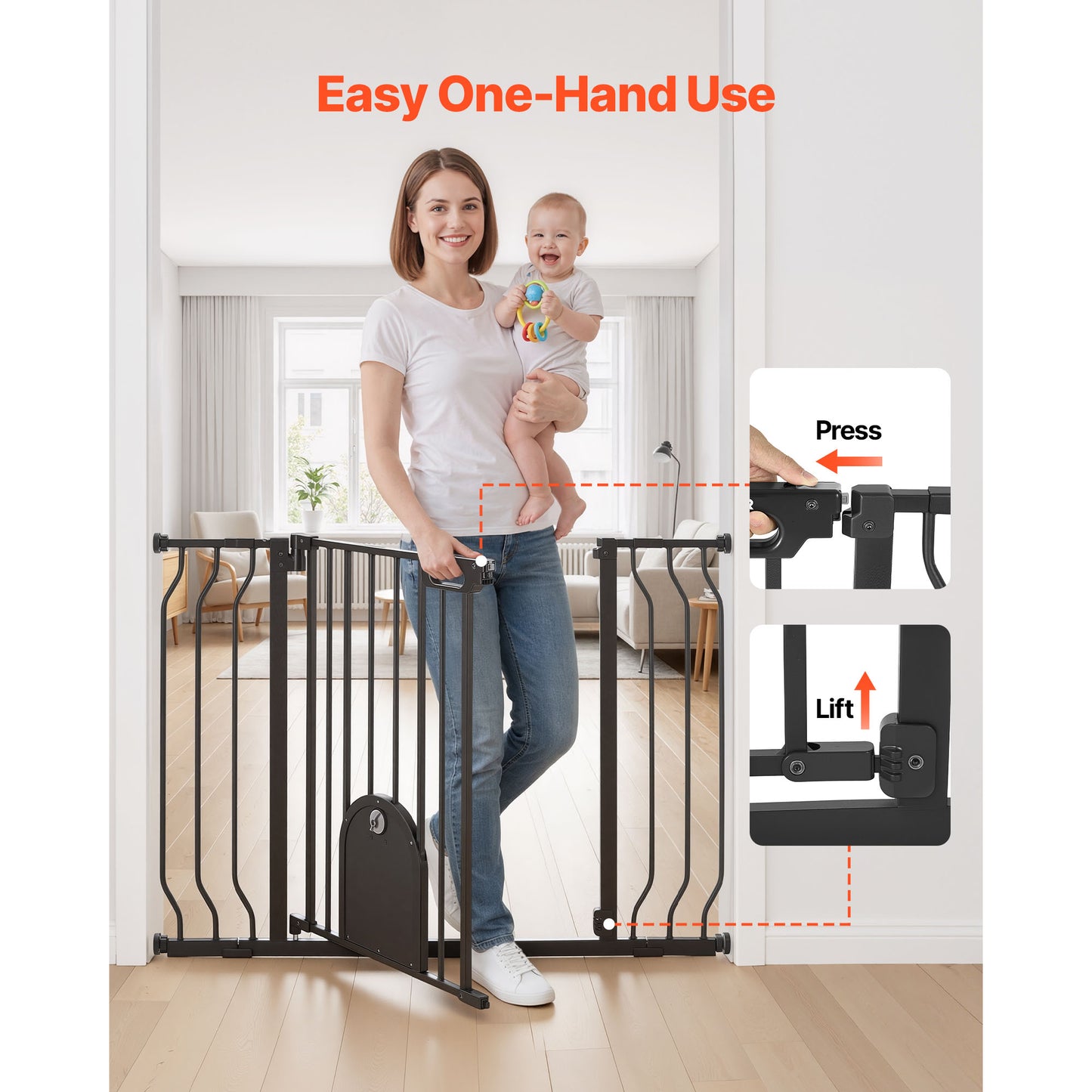 Adjustable Baby Gate for Stairs and Doorways with Cat Door and Mounting Kit