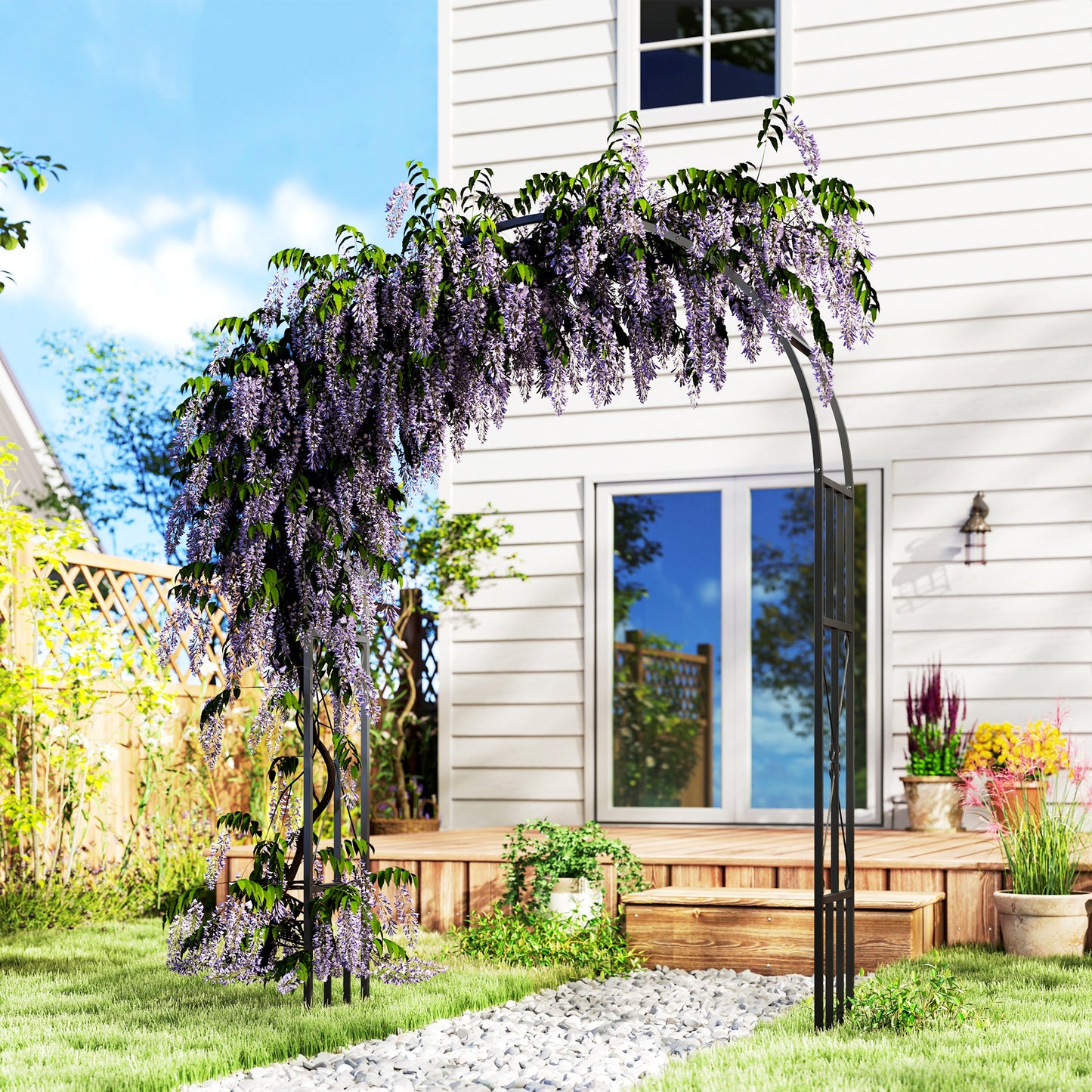 7.3ft Steel Garden Arch Trellis for Climbing Plants Black Outdoor Garden Decor