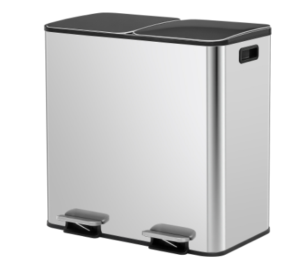 Large 80L Stainless Steel Trash Can with Dual Compartments