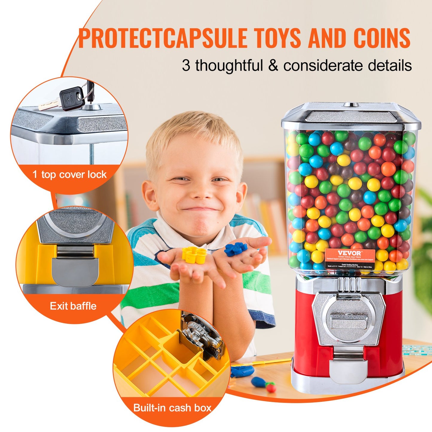 Gumball Machine Candy Dispenser - 6.8L Capacity, Red