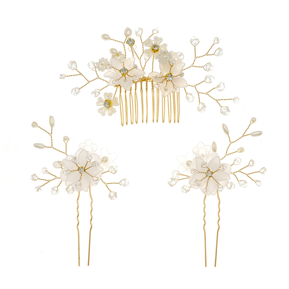 Gold Flower Bridal Hair Comb Set - Camellia