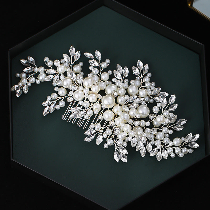 Bridal Pearl Rhinestone Silver Hair Comb - FS327