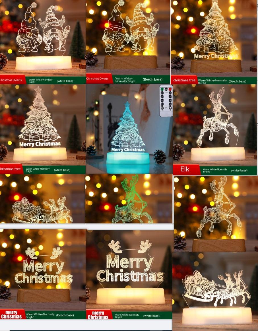 Acrylic LED Night Light - 3D Christmas Decoration Lamp
