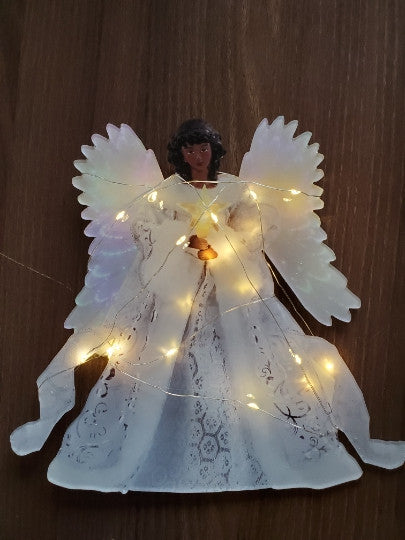 Christmas Tree Top Decoration Angel Doll with LED Glow - Gold, 25x20cm