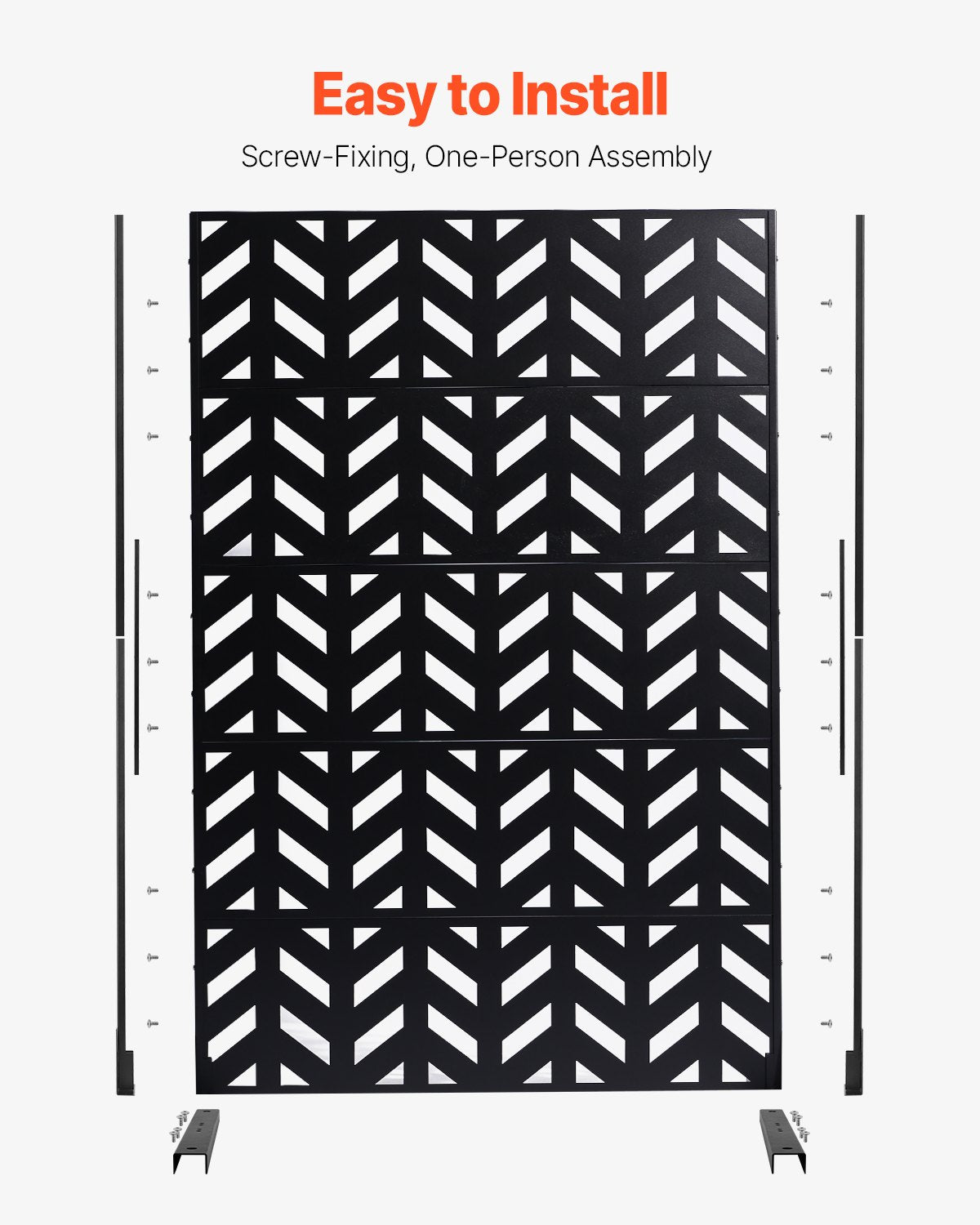 Metal Privacy Screen 47x72 Inches Outdoor Freestanding Garden Barrier - Black
