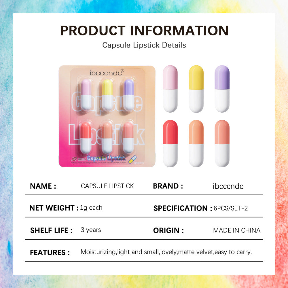 Mini Capsule Lipstick Set - Easy To Carry Velvet Finish, 6 Pack