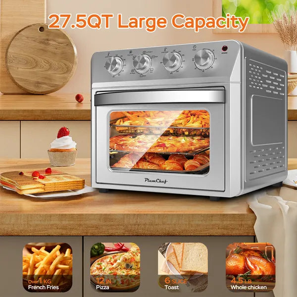 27.5QT 6-in-1 Air Fryer Toaster Oven with Drop-Down Door 1600W Stainless