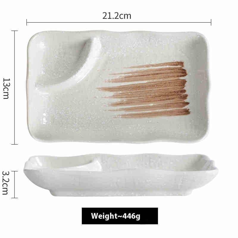 Separated Ceramic Dinner Plate with Compartments - Rectangular Kitchen Tableware