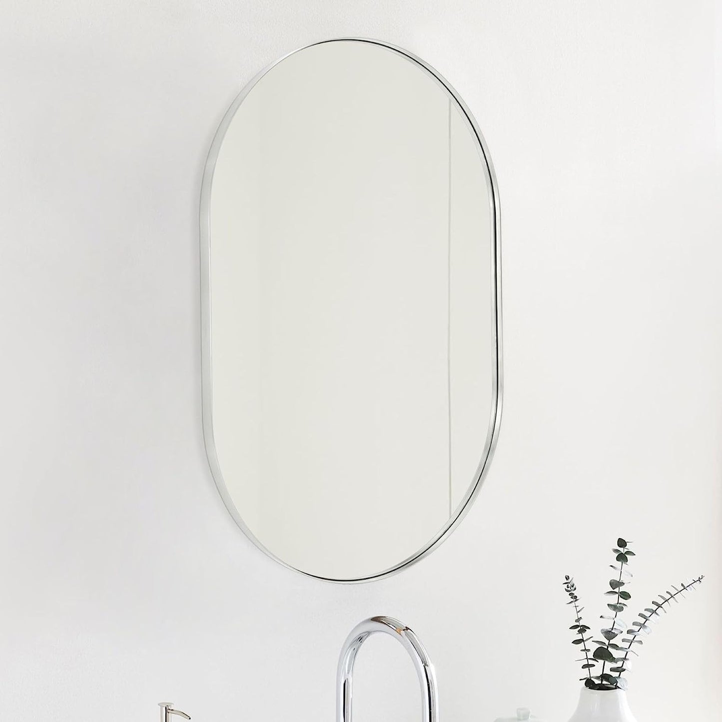 20 x 33 Inch Silver Metal Oval Wall Mirror