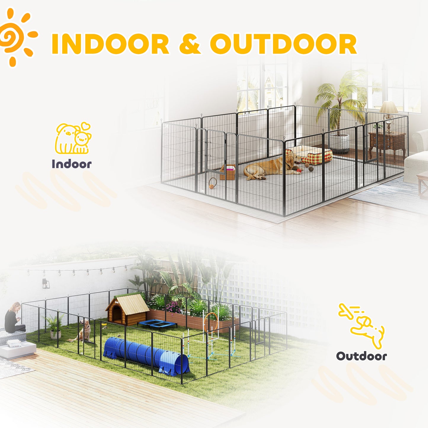 Dog Playpen with Lockable Doors - 24 Panels Indoor Outdoor Exercise Fence, Gray