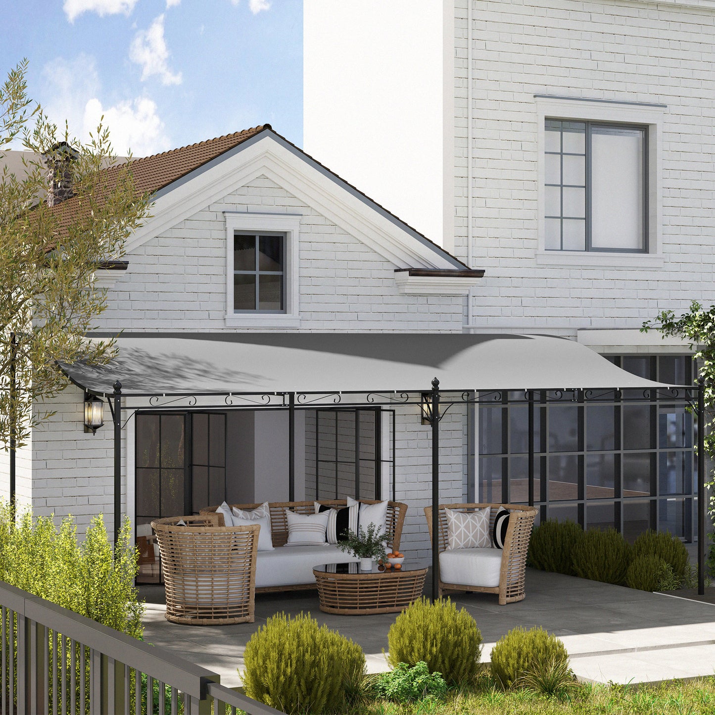 Outdoor Pergola Canopy - Metal 10x20 ft with Drainage Holes - Dark Gray
