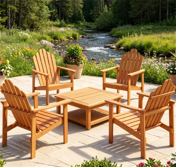 Solid Acacia Wood Adirondack Chair, 400 Lbs Heavy Duty Sloped Seat