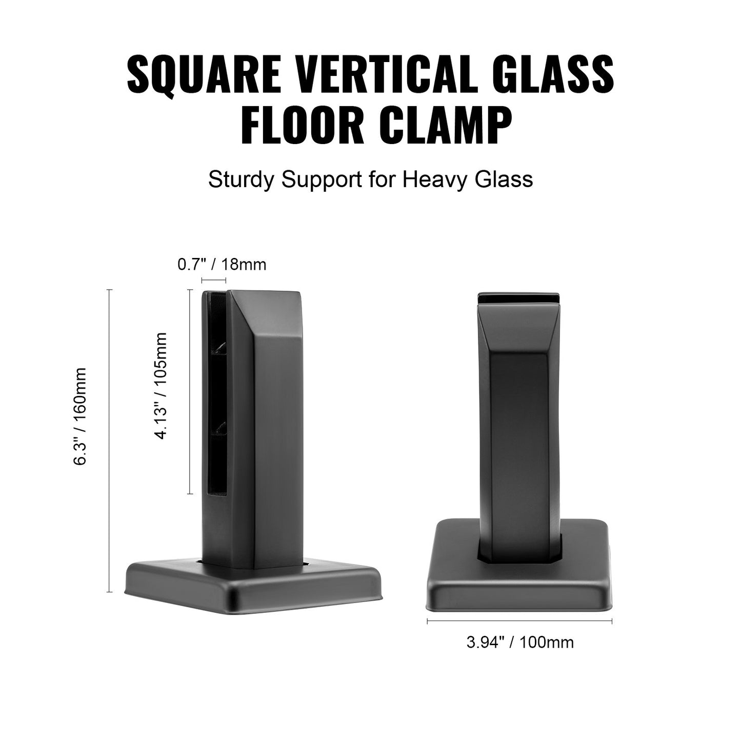 Glass Clamp Set - 10 Black Square Railing Brackets for 0.31-0.47 inch Glass
