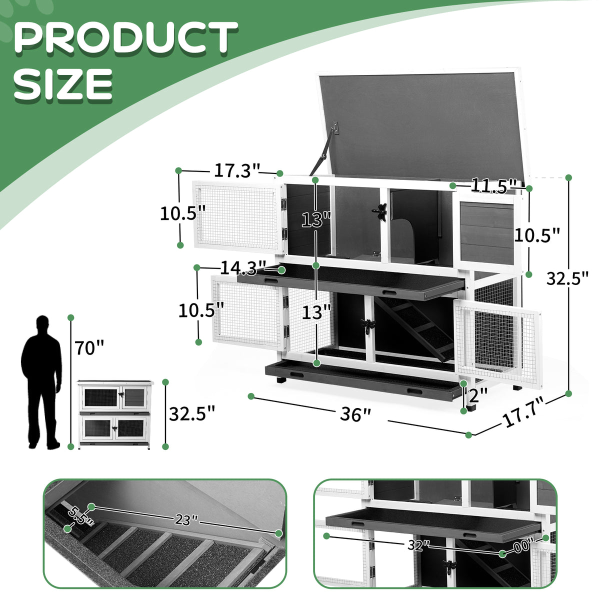 2-Story Pet Cage with Pull-Out Trays for Small Animals - Grey Cedar