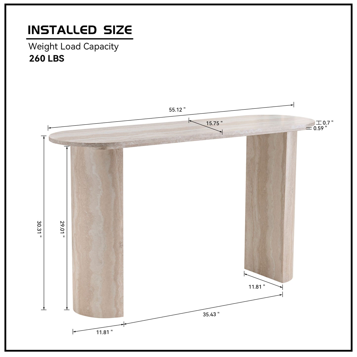 Modern Faux Marble Console Table - 55.12 Inch Entryway Table