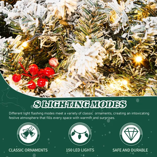 Pre-Lit Snow Flocked Christmas Wreath - 48 Inch with 150 Lights