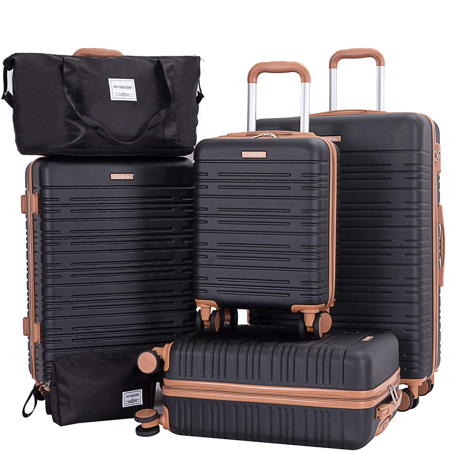 6 Piece Luggage Set, ABS Hard Shell Travel Suitcase With TSA