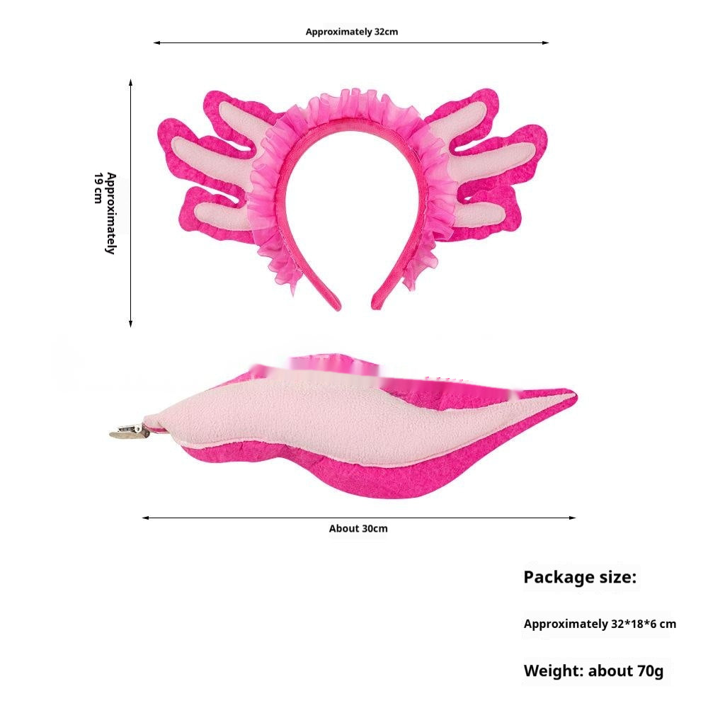 Cute Axolotl Cartoon Headband with Tail