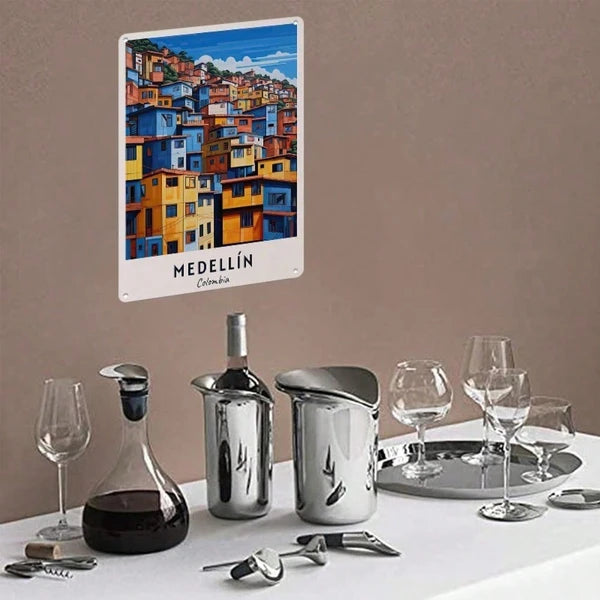 Retro Medellin Colombia Metal Tin Sign - 7.87 Inch Wall Art