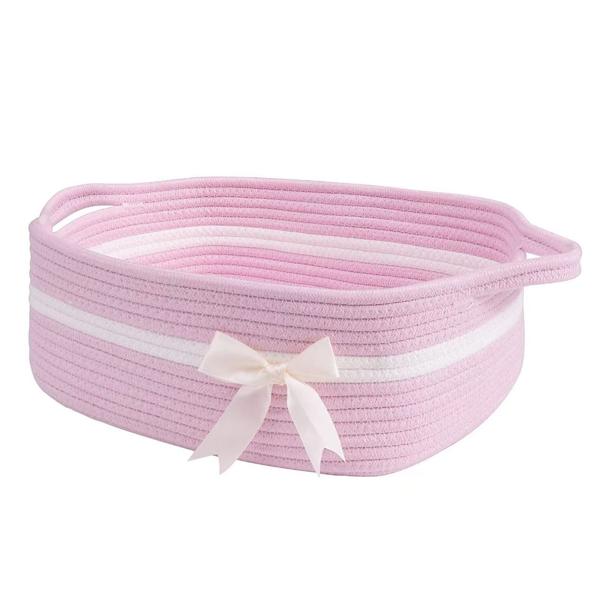 Woven Storage Basket with Bow - Khaki Cotton Thread, Multi-Size Options