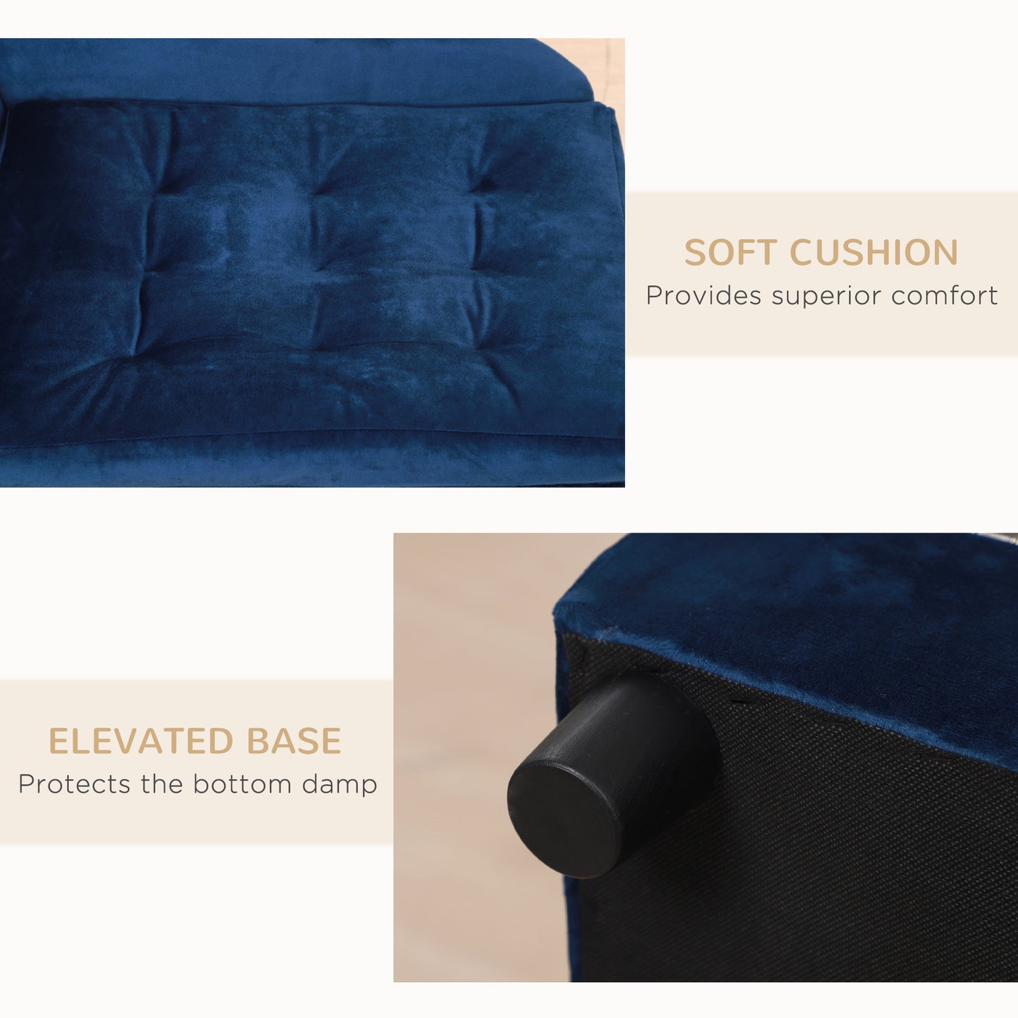 Small Dog Bed with Hidden Storage - Modern Pet Sofa with Soft Foam & Blue Finish