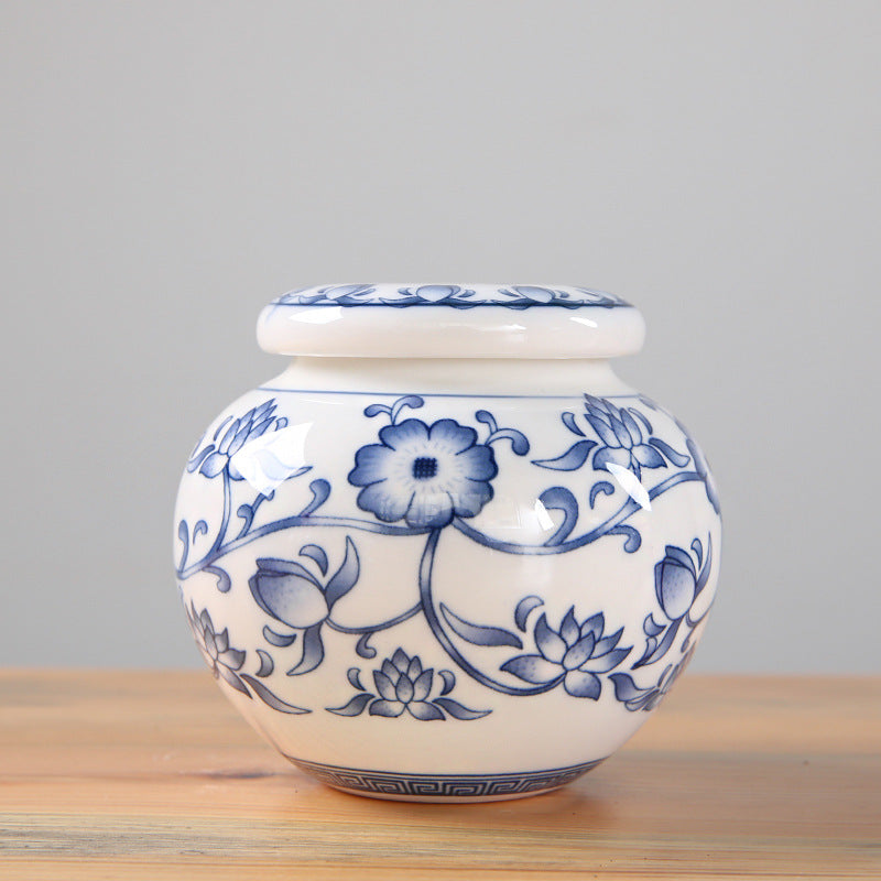 Blue and White Porcelain Tea Pot Storage Box with Sealed Canned Plaster