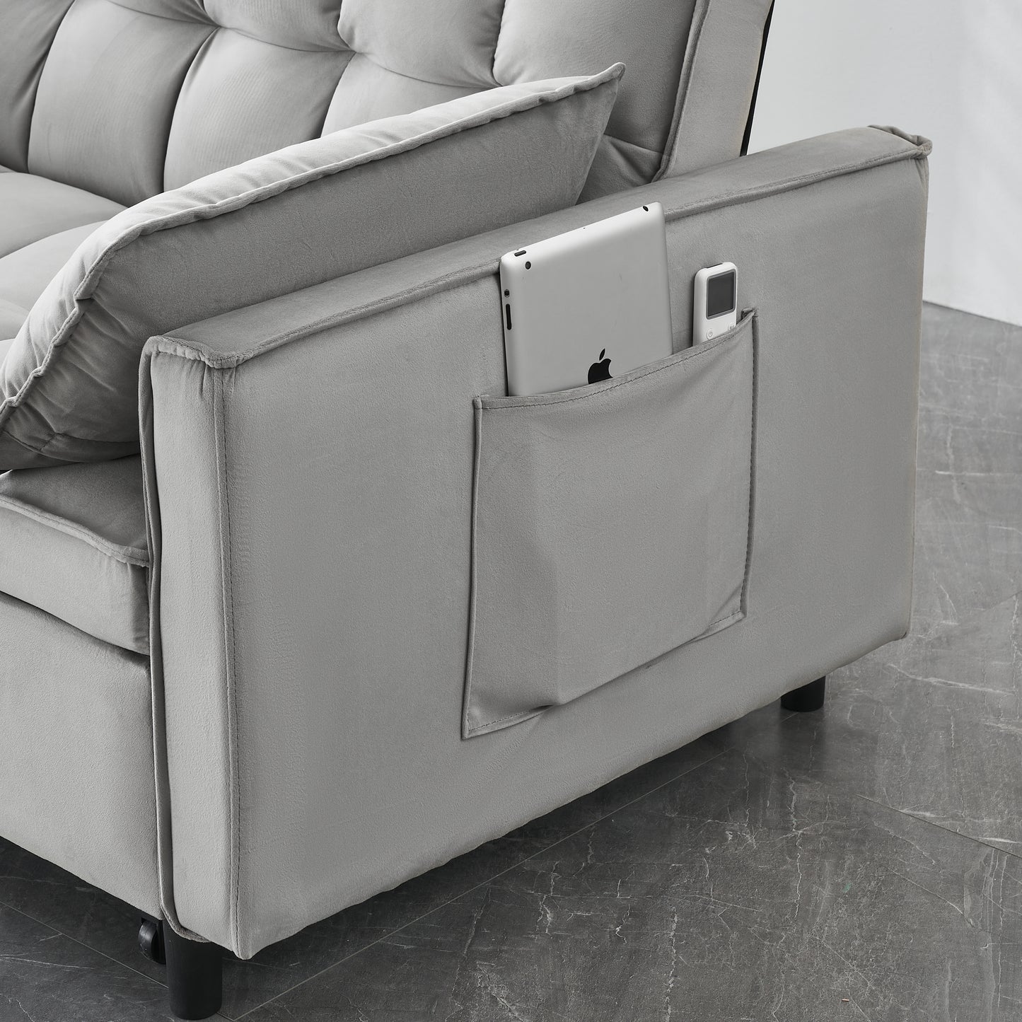 Convertible Velvet Loveseat Sofa Bed with Reclining Backrest - Gray
