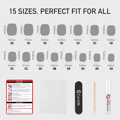 Curvlife Press on Nails Acrylic Fake Nails with Short Square Wine red Design Full Cover False Nails Reusable Nail Kit with Nail Glue Adhesive Tabs Glue on Nails