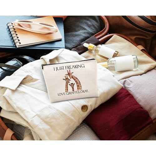 Kdqua Funny Giraffe Makeup Bag - Linen Cosmetic & Travel Toiletry Bag, Gift for Animal Lovers