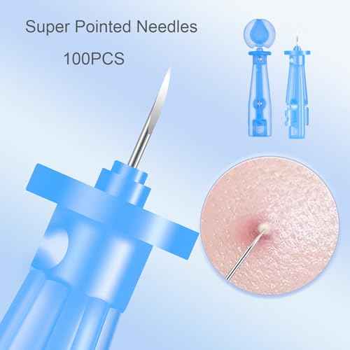 Sterile Needles for Pimples, 100PCS Disposable Acne Pimple Popper Needles with 2PCS Skin Kits for Blackhead and Blemish Remover (Pink and Blue)