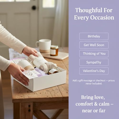 Unboxme Spa Gift Basket for Women - Lavender Self Care Gifts with Candle & Bath Bombs - Relaxation Care Package for Birthday, Get Well Soon, Christmas, Valentine's Day