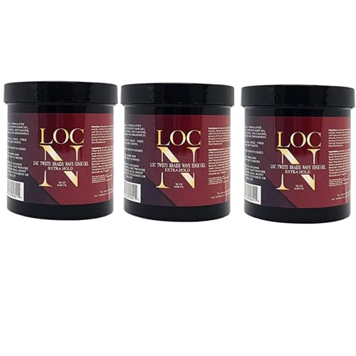 LOC N Edge Gel Extra Hold ? Pack of 3 (16 oz Each) | Maximum Hold for Locs, Braids, Twists & Edges | Non-Greasy, Natural Ingredients, All Hair Types