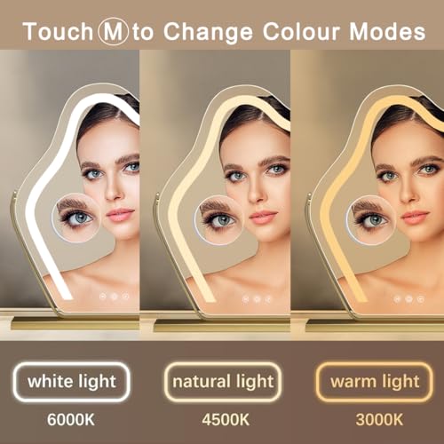 Cloud-Shaped Makeup Mirror with Lights,NO Assembly Required,Painted Gold/Black, 3 Color Modes, Touch Controls, 360¡Æ Rotation, 10X Magnifier (Painted Gold)